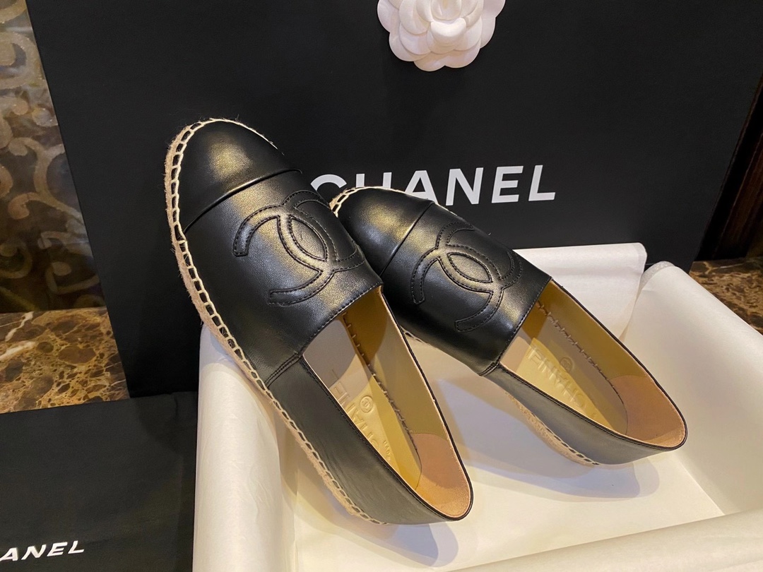 Chanel Black Sheepskin Espadrilles Shoes