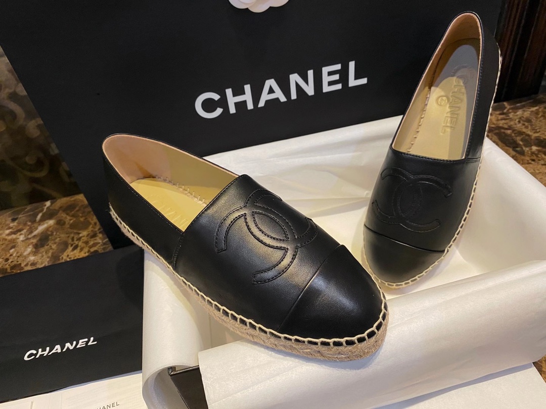 Chanel Black Sheepskin Espadrilles Shoes