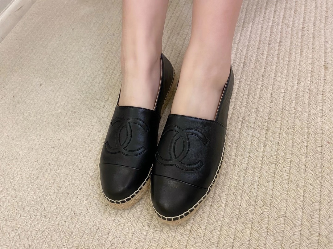 Chanel Black Sheepskin Espadrilles Shoes