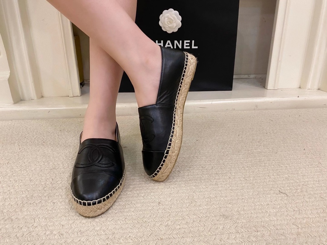 Chanel Black Sheepskin Espadrilles Shoes