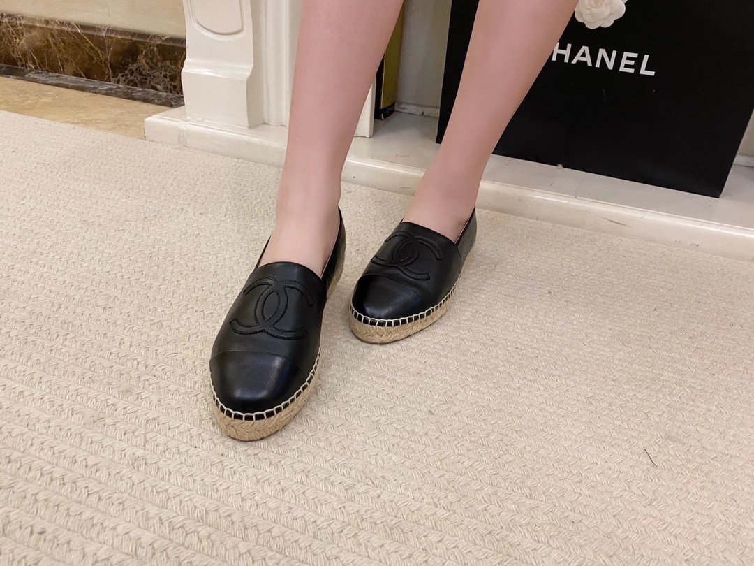 Chanel Black Sheepskin Espadrilles Shoes