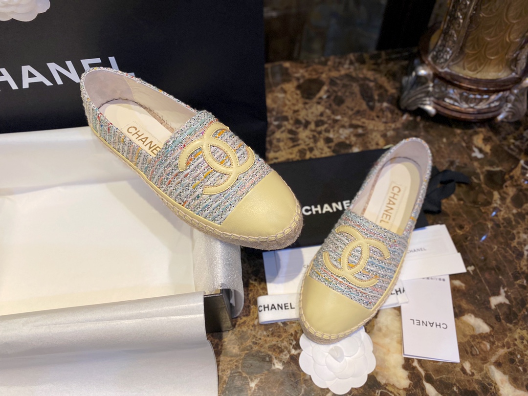 Chanel Yellow Multi-color Woven Espadrilles Shoes