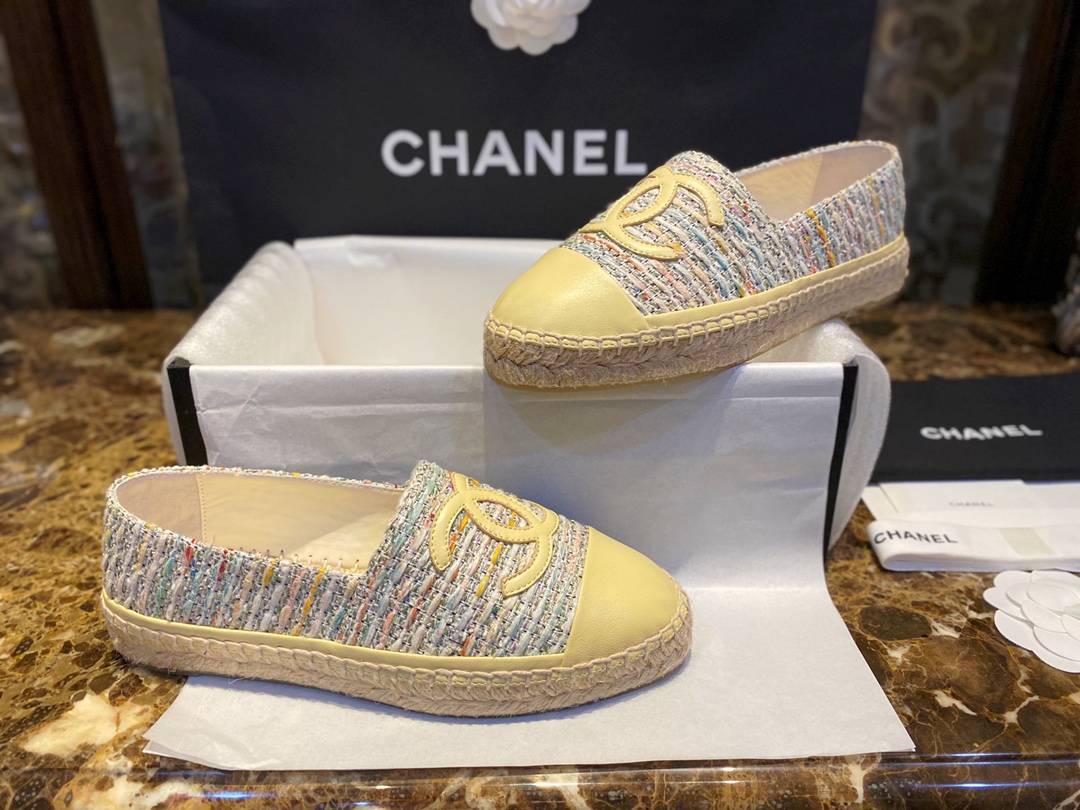 Chanel Yellow Multi-color Woven Espadrilles Shoes