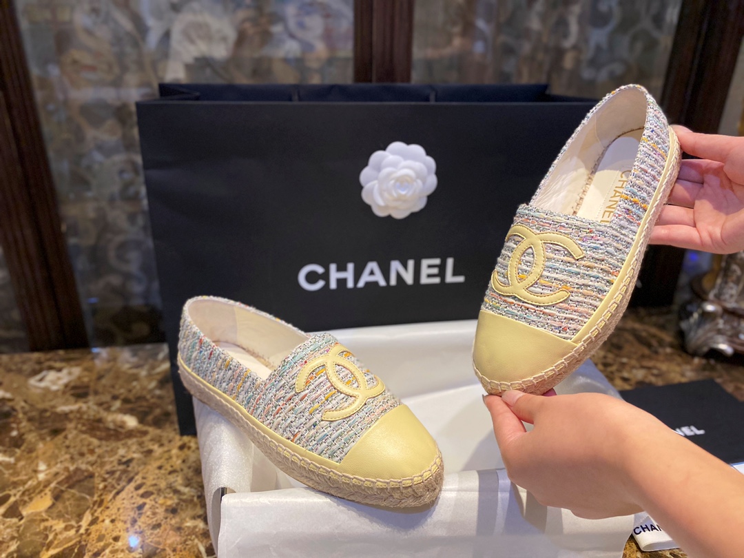 Chanel Yellow Multi-color Woven Espadrilles Shoes