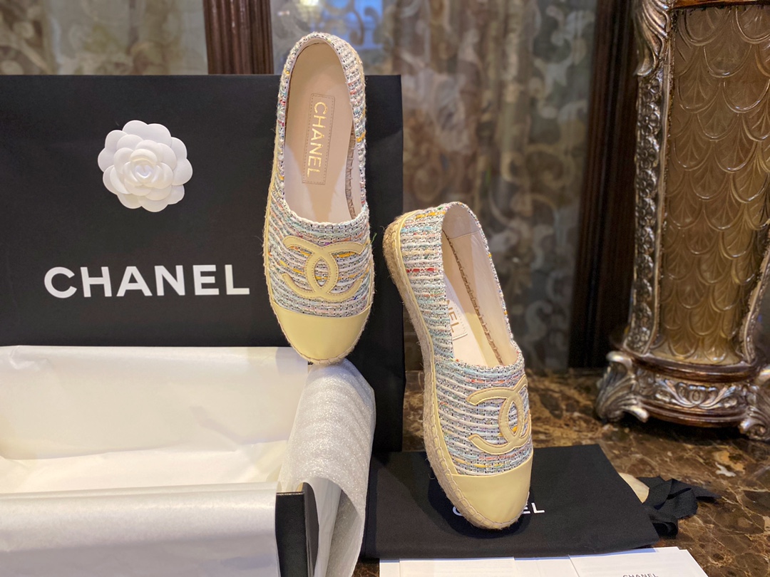 Chanel Yellow Multi-color Woven Espadrilles Shoes