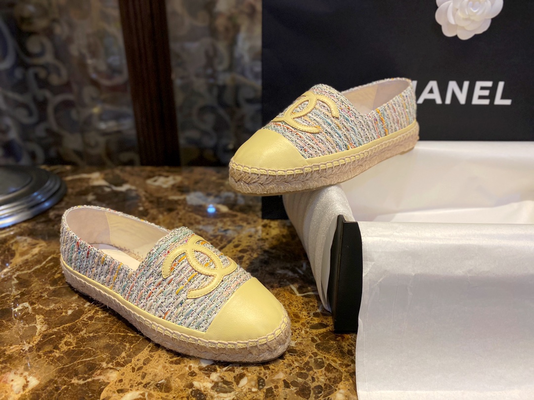 Chanel Yellow Multi-color Woven Espadrilles Shoes