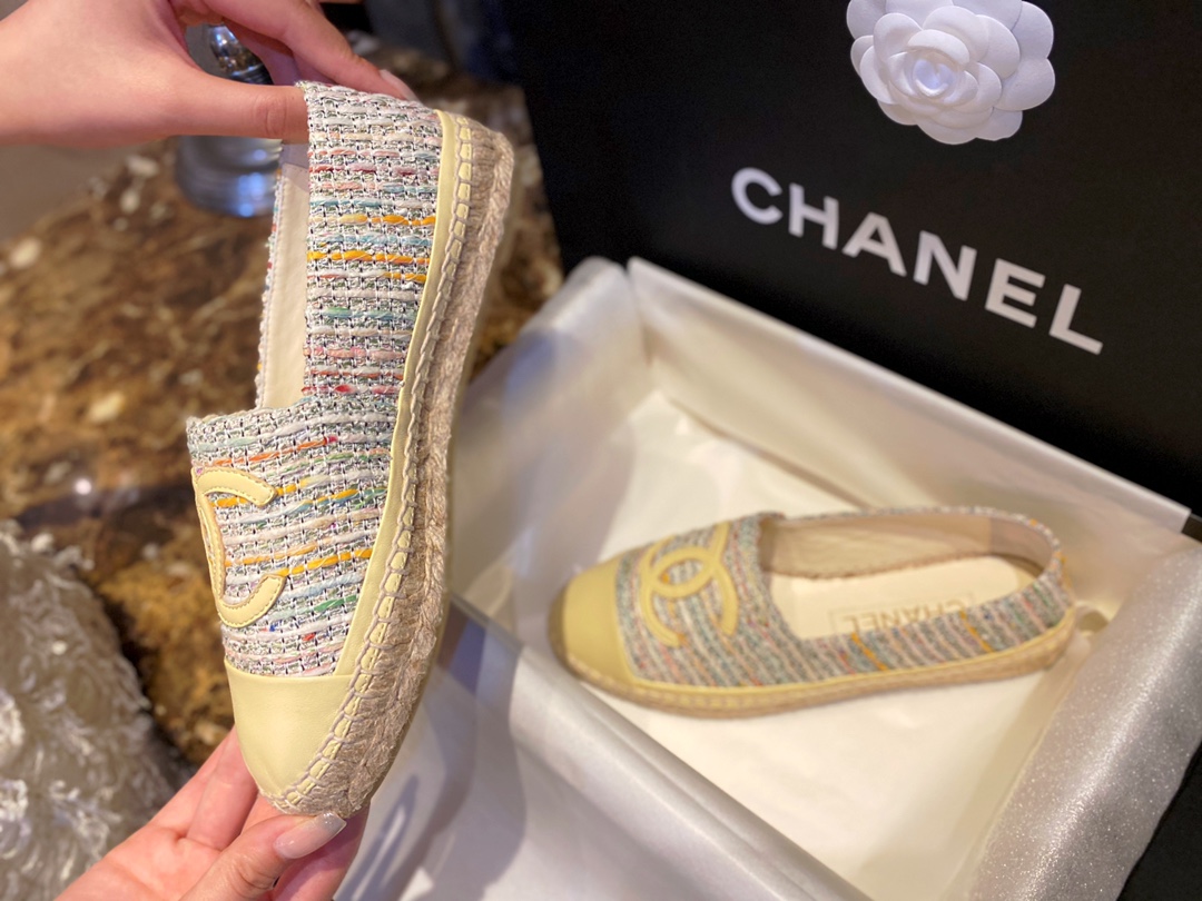 Chanel Yellow Multi-color Woven Espadrilles Shoes