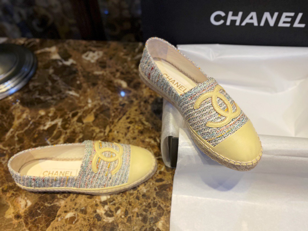 Chanel Yellow Multi-color Woven Espadrilles Shoes