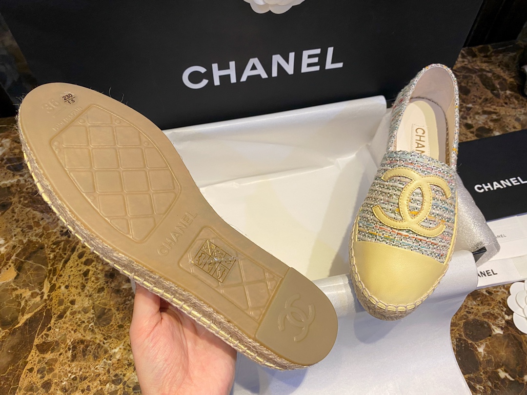 Chanel Yellow Multi-color Woven Espadrilles Shoes