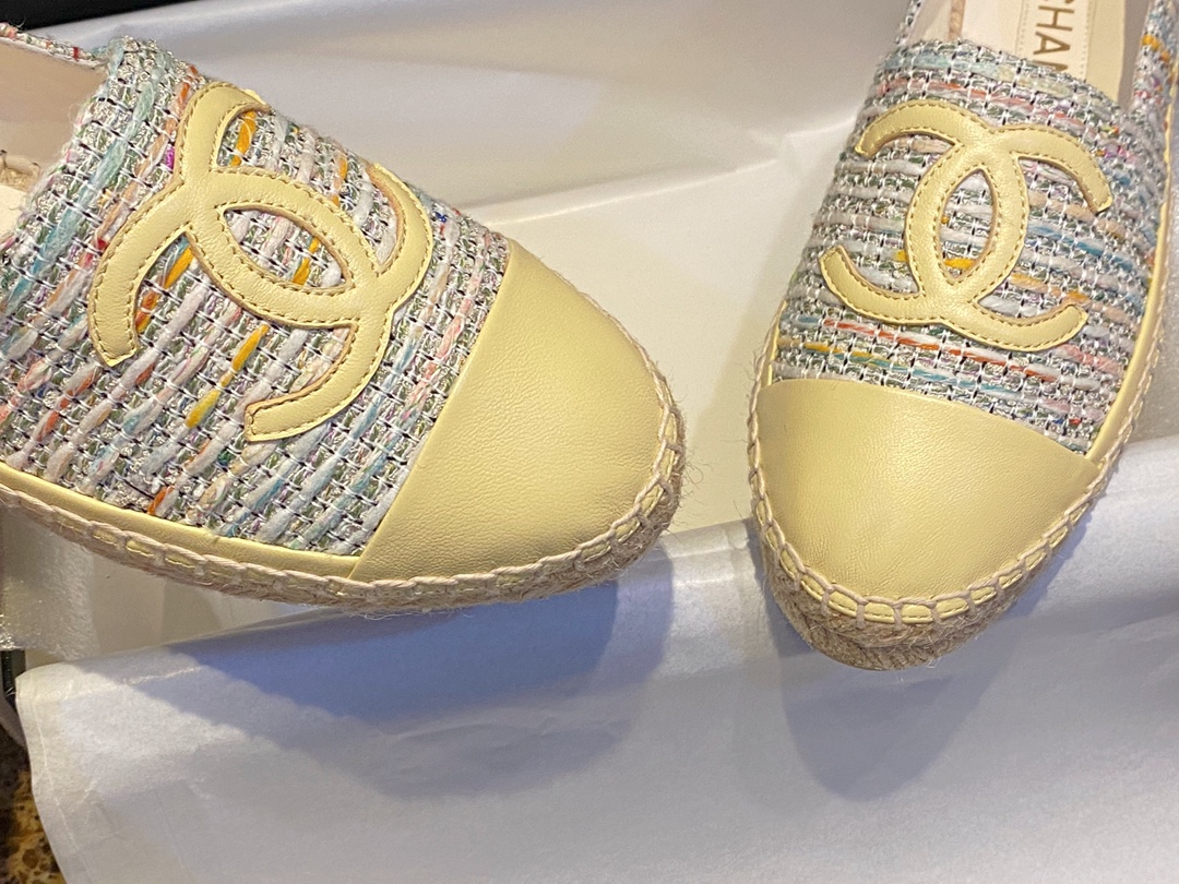 Chanel Yellow Multi-color Woven Espadrilles Shoes