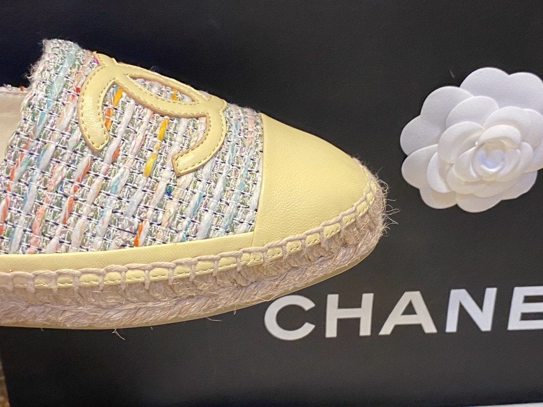 Chanel Yellow Multi-color Woven Espadrilles Shoes