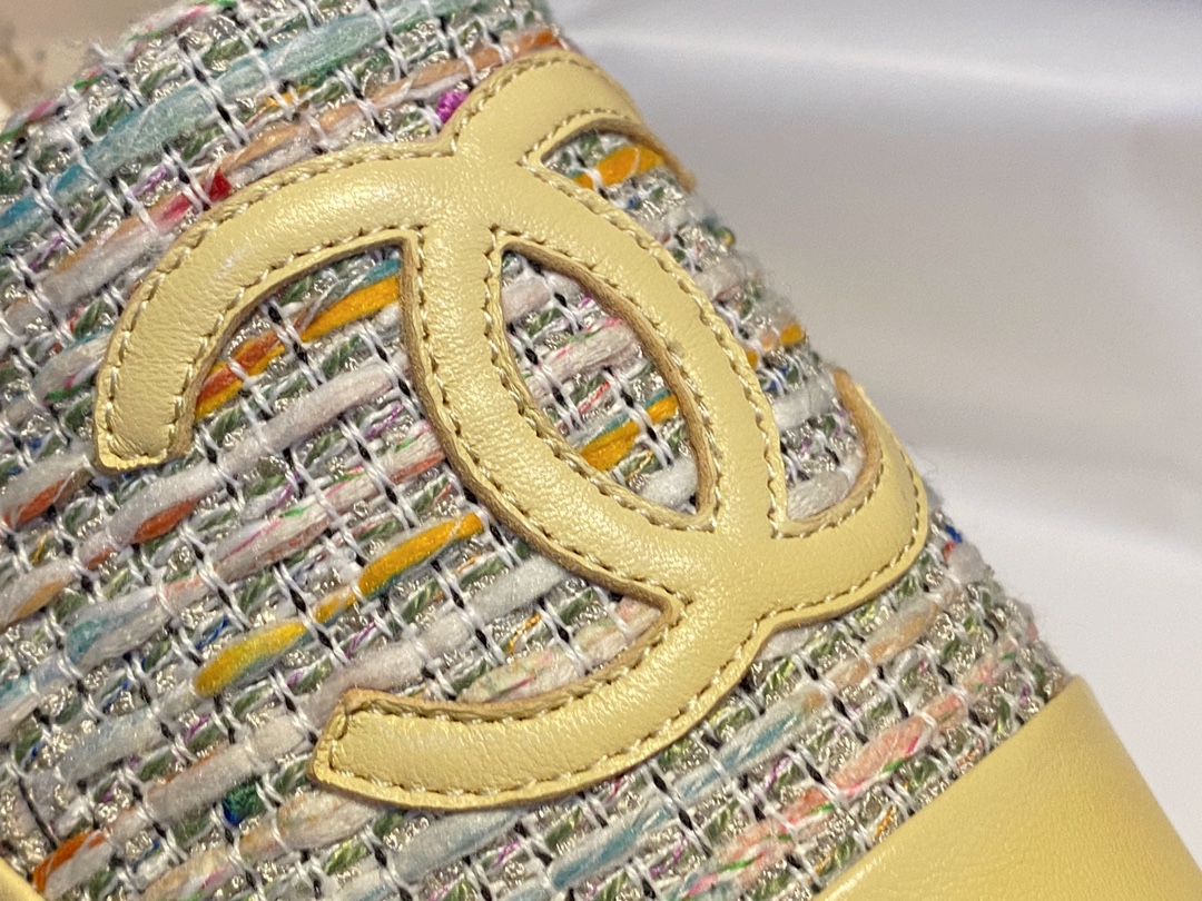 Chanel Yellow Multi-color Woven Espadrilles Shoes