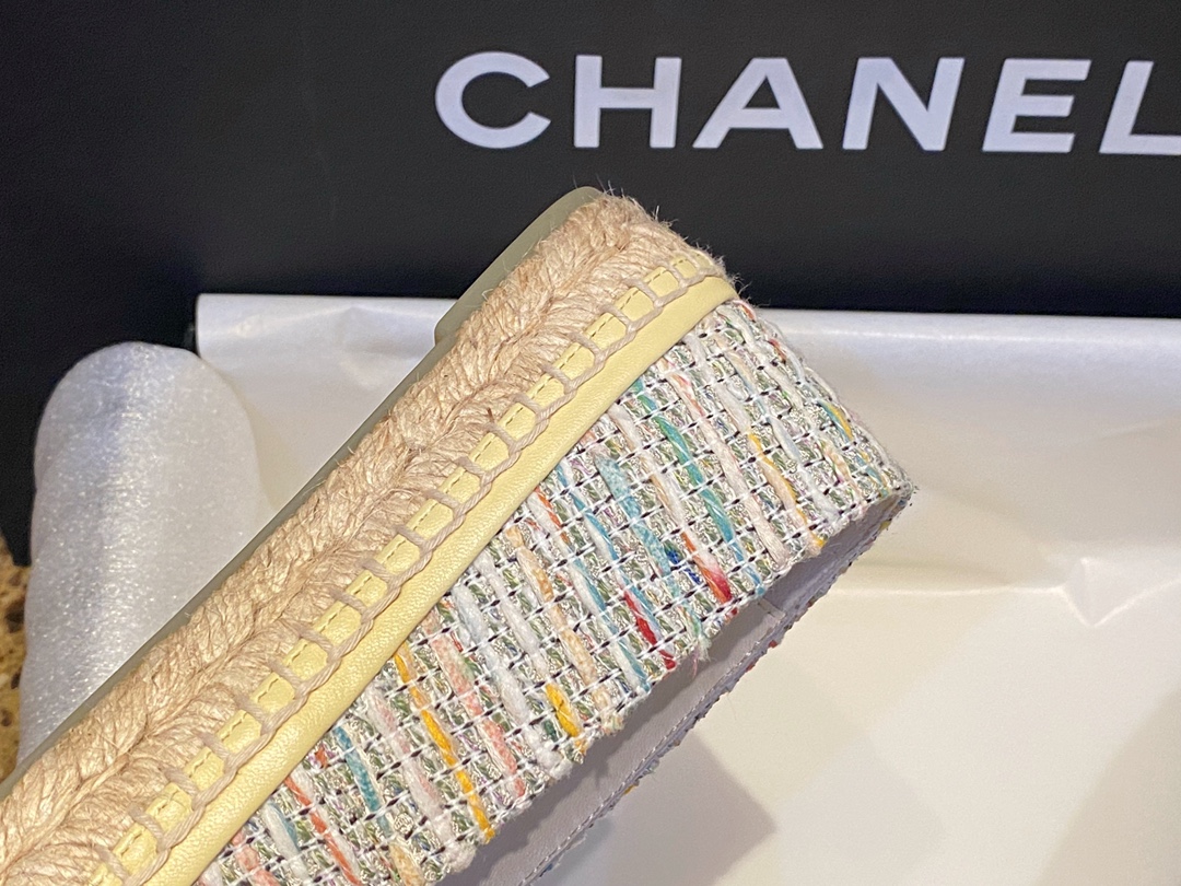 Chanel Yellow Multi-color Woven Espadrilles Shoes