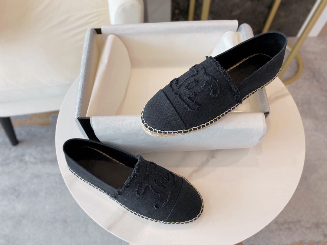 Chanel Black and Grey Espadrilles Fisherman Shoes