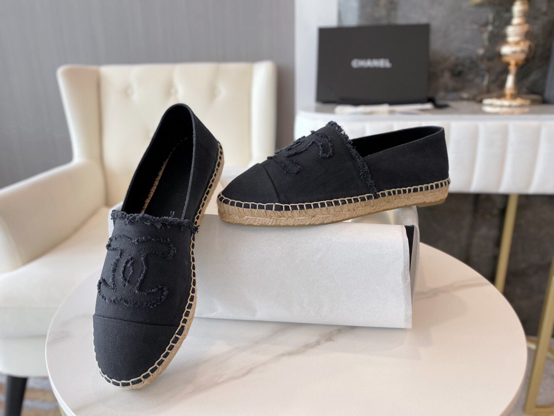 Chanel Black and Grey Espadrilles Fisherman Shoes