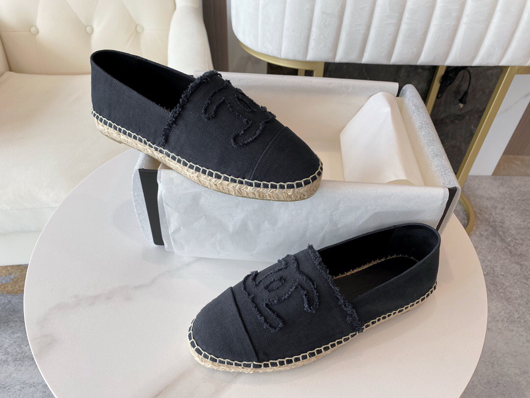 Chanel Black and Grey Espadrilles Fisherman Shoes