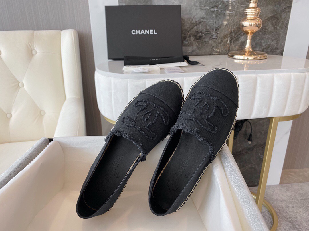 Chanel Black and Grey Espadrilles Fisherman Shoes