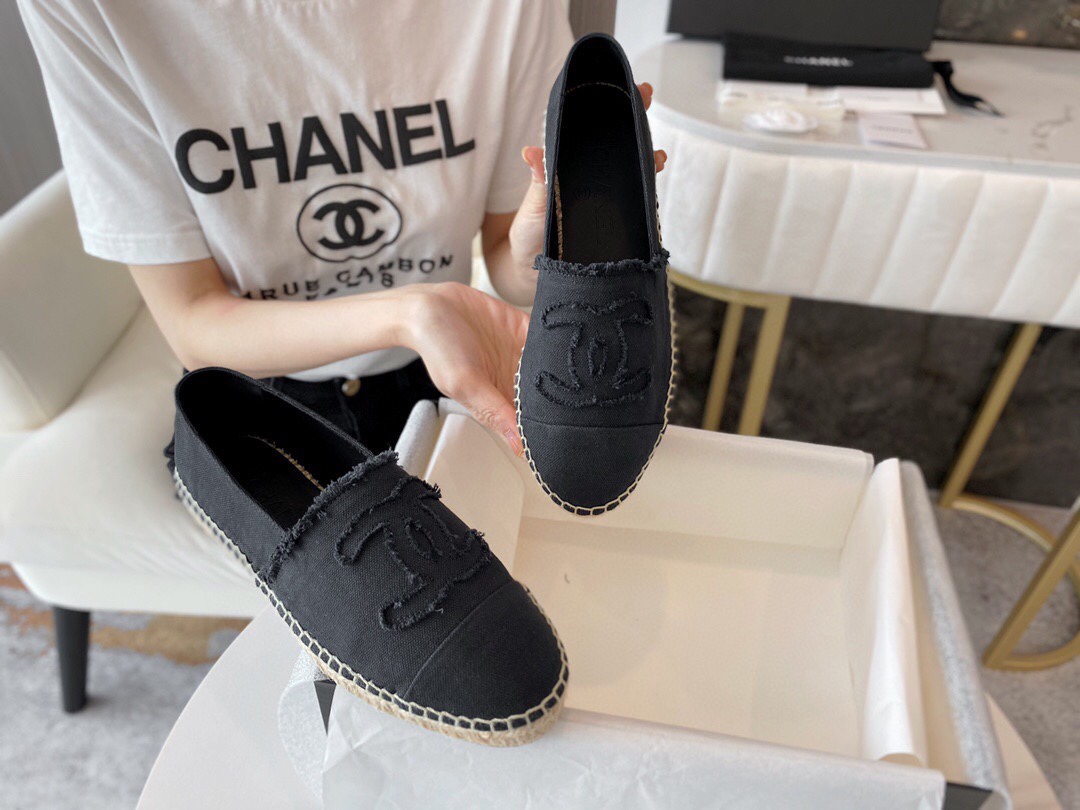 Chanel Black and Grey Espadrilles Fisherman Shoes