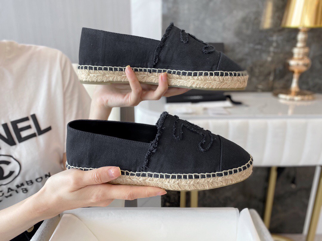 Chanel Black and Grey Espadrilles Fisherman Shoes