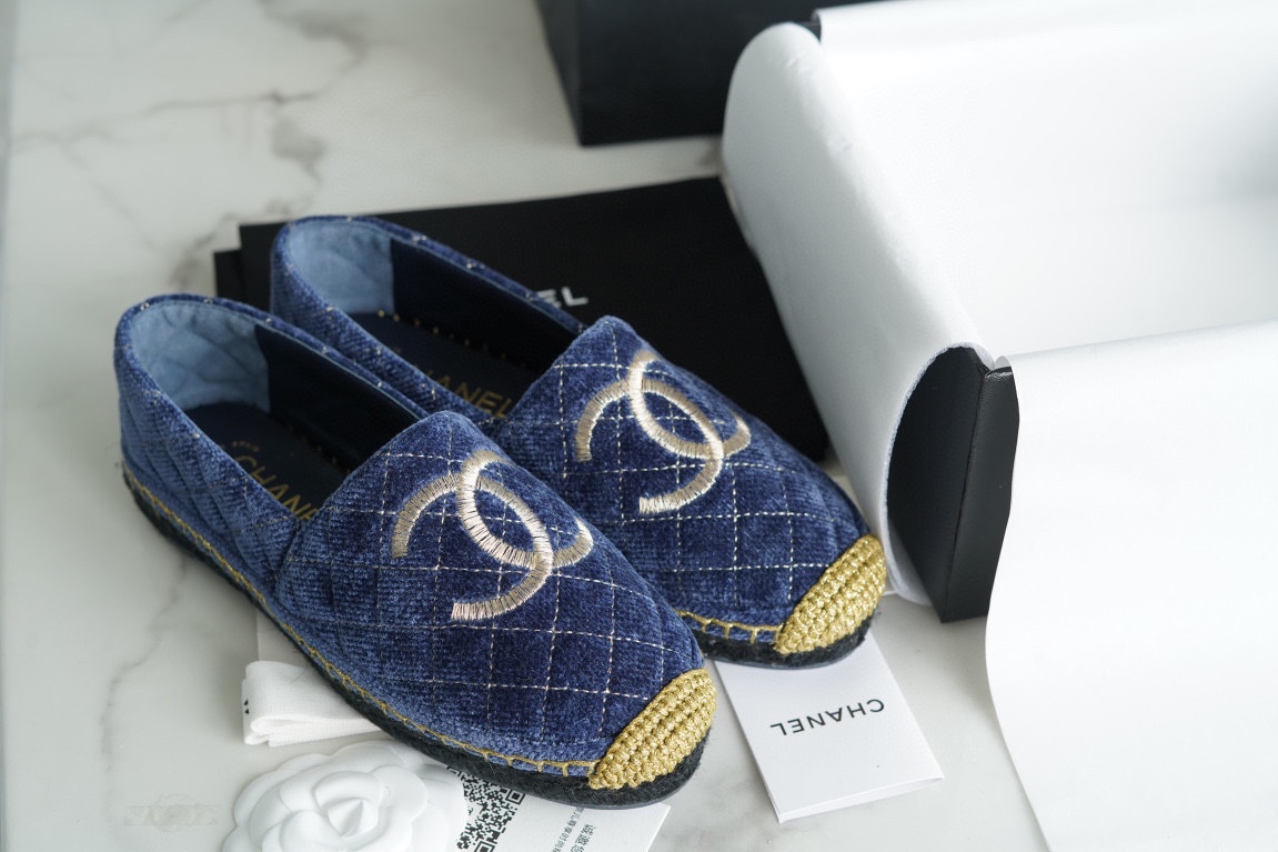 Chanel Velvet Gold Thread Espadrilles Shoes