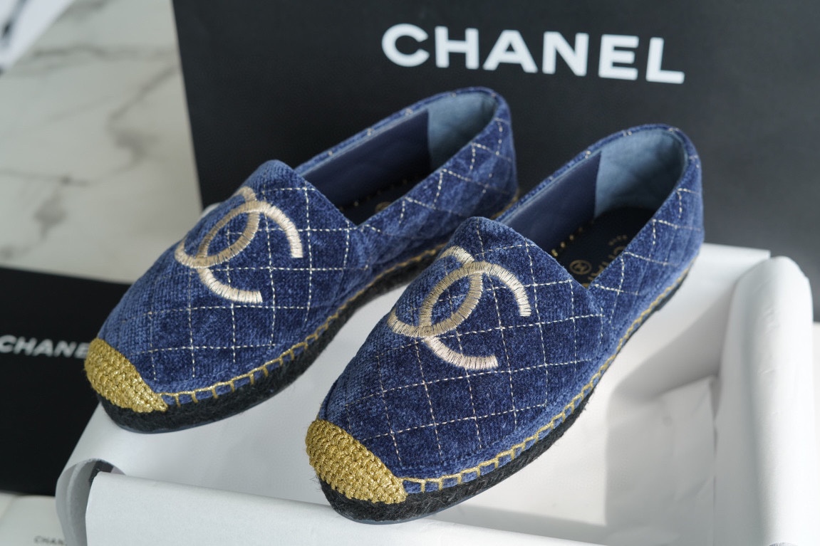 Chanel Velvet Gold Thread Espadrilles Shoes