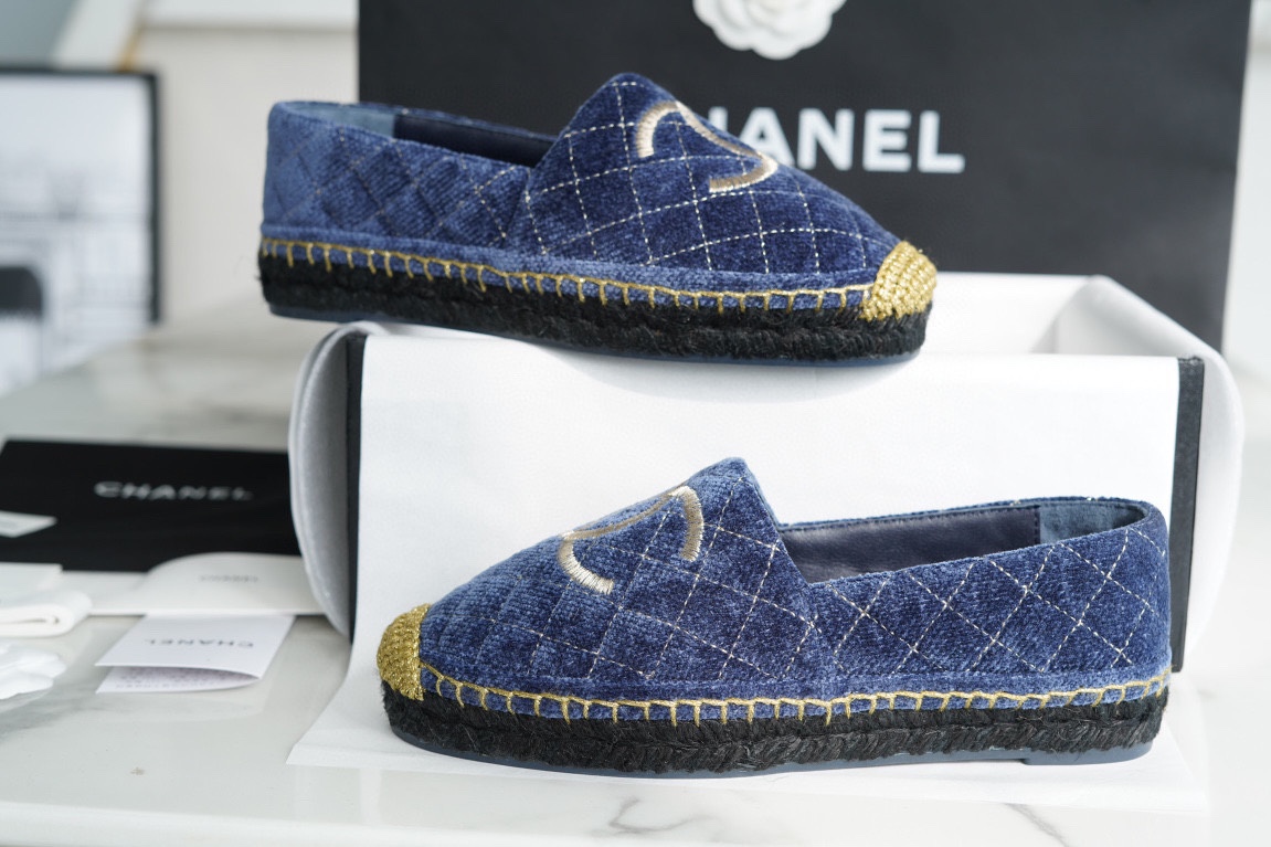 Chanel Velvet Gold Thread Espadrilles Shoes