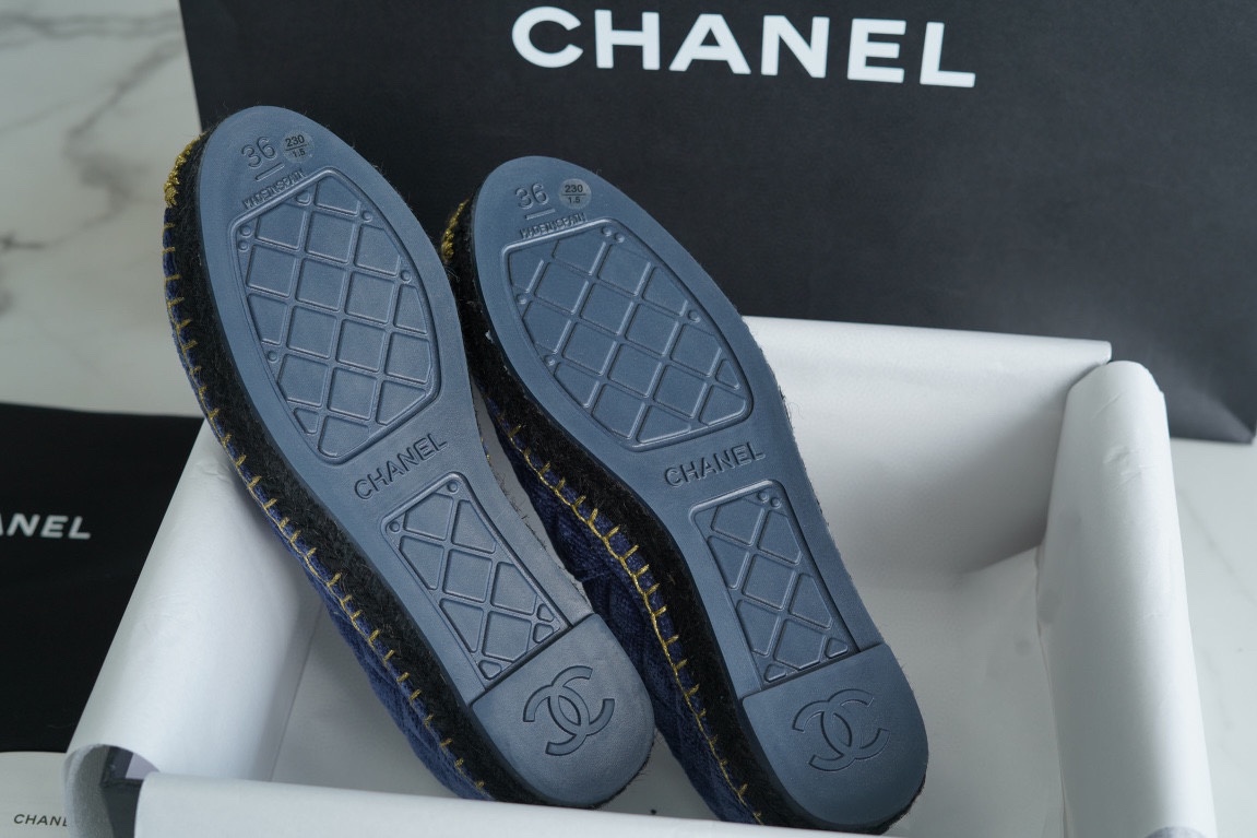 Chanel Velvet Gold Thread Espadrilles Shoes