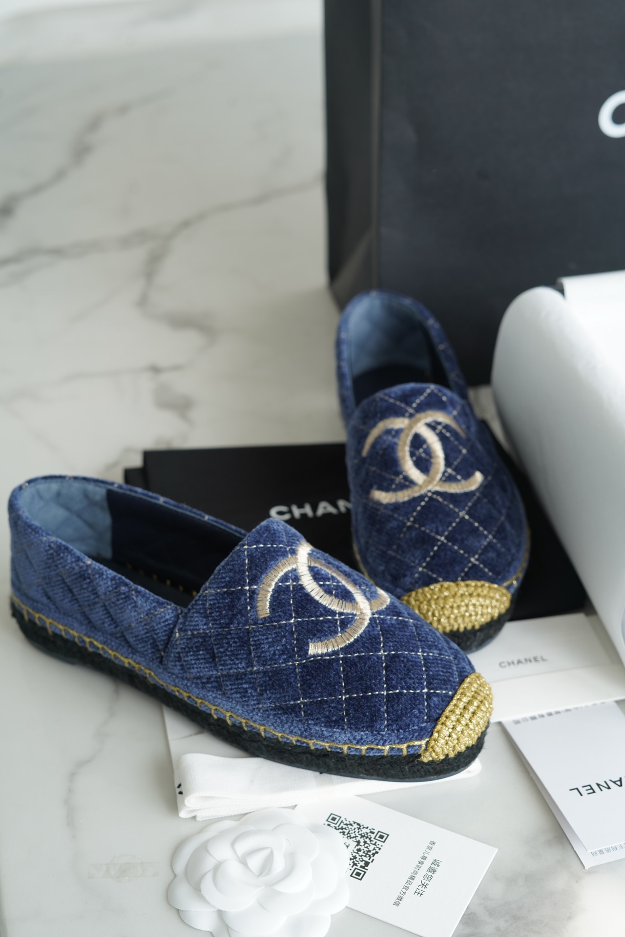 Chanel Velvet Gold Thread Espadrilles Shoes