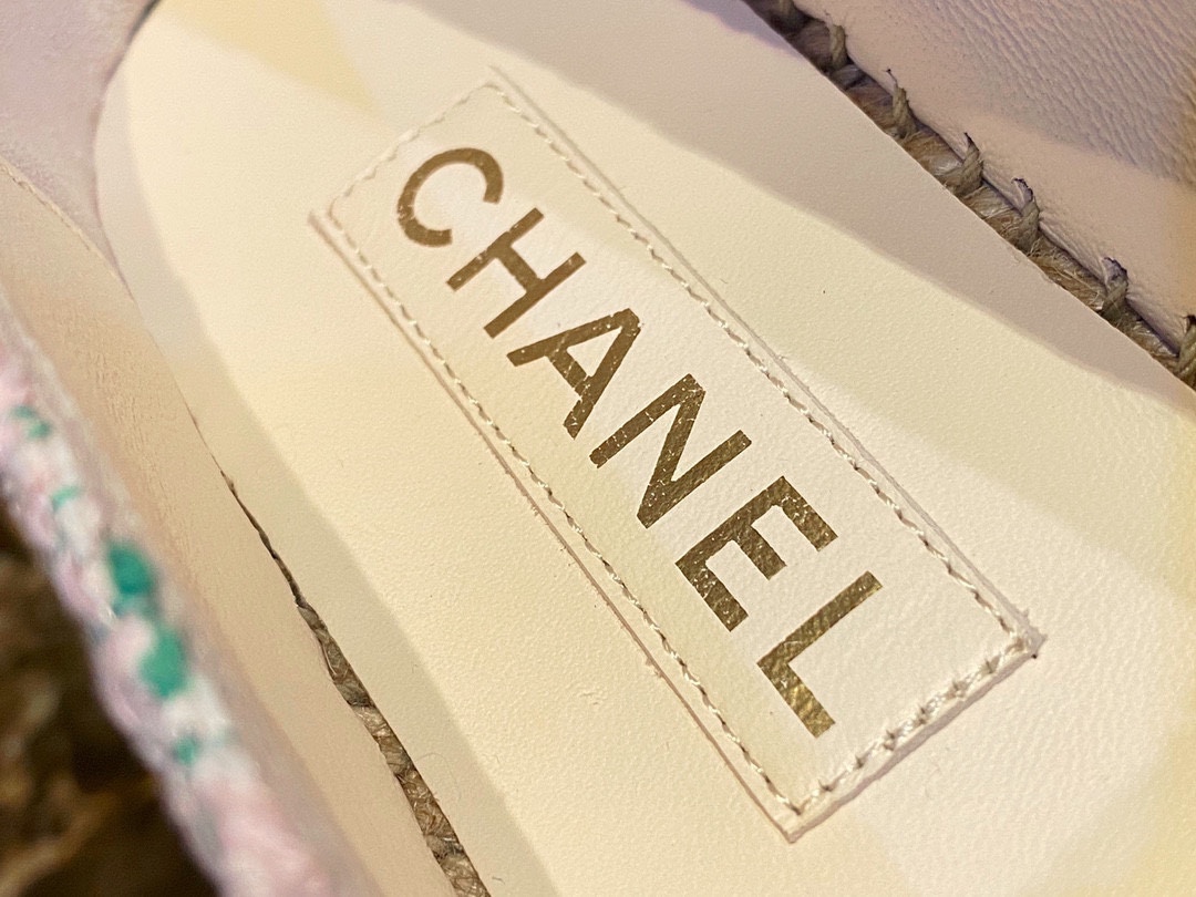 Chanel Sheepskin and Pink Green Tweed Half-Loafer Espadrilles Shoes