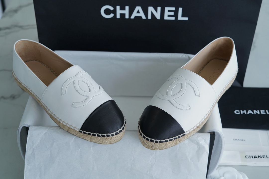 Chanel Black and White Sheepskin Espadrilles Shoes