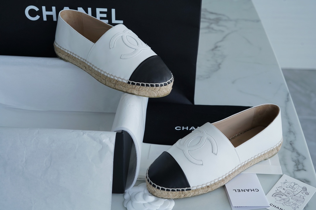 Chanel Black and White Sheepskin Espadrilles Shoes