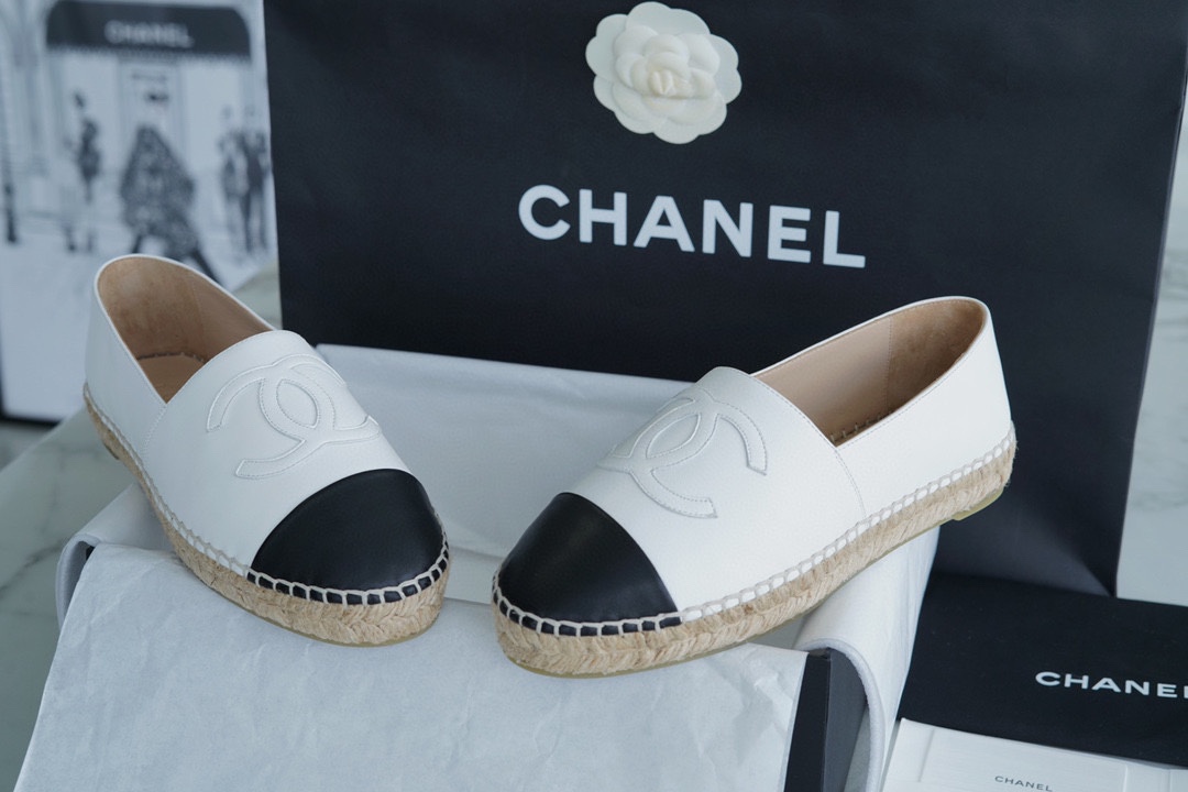 Chanel Black and White Sheepskin Espadrilles Shoes