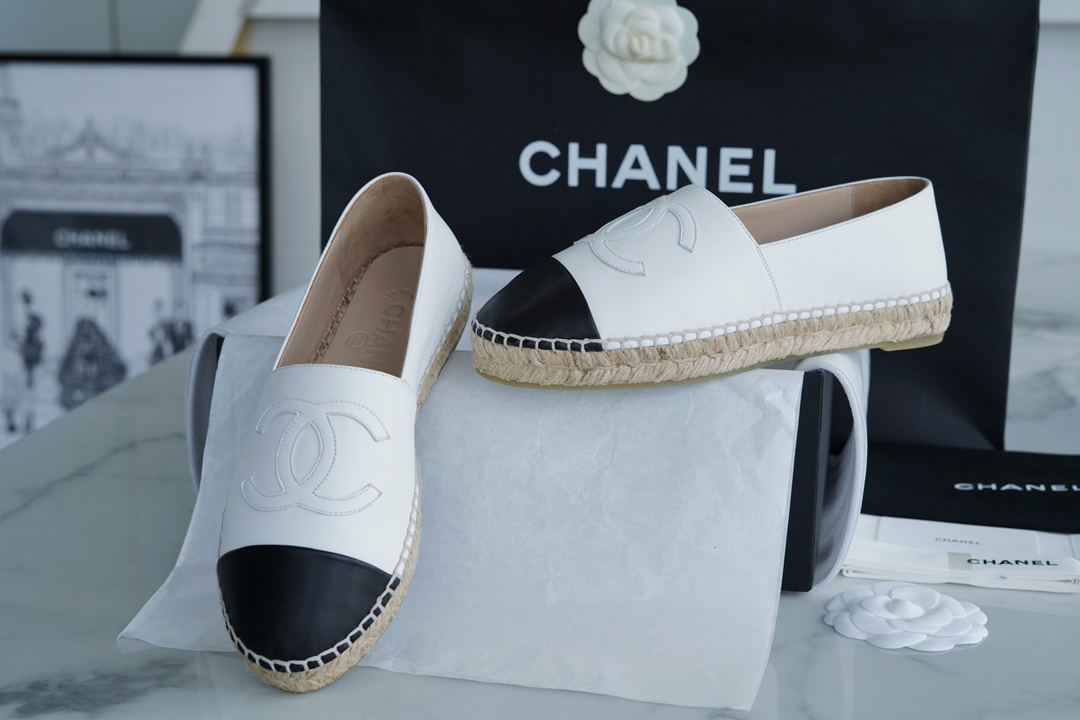 Chanel Black and White Sheepskin Espadrilles Shoes