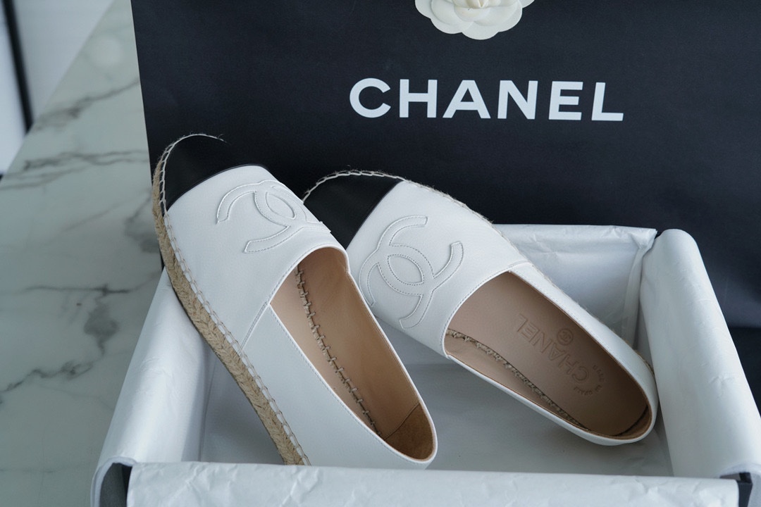 Chanel Black and White Sheepskin Espadrilles Shoes