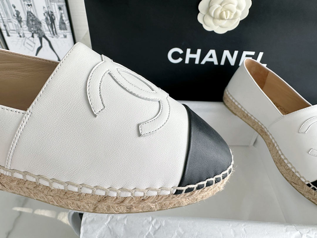 Chanel Black and White Sheepskin Espadrilles Shoes