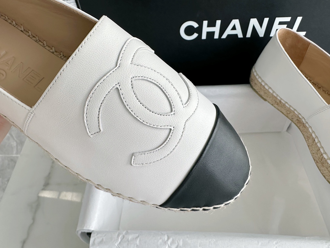 Chanel Black and White Sheepskin Espadrilles Shoes