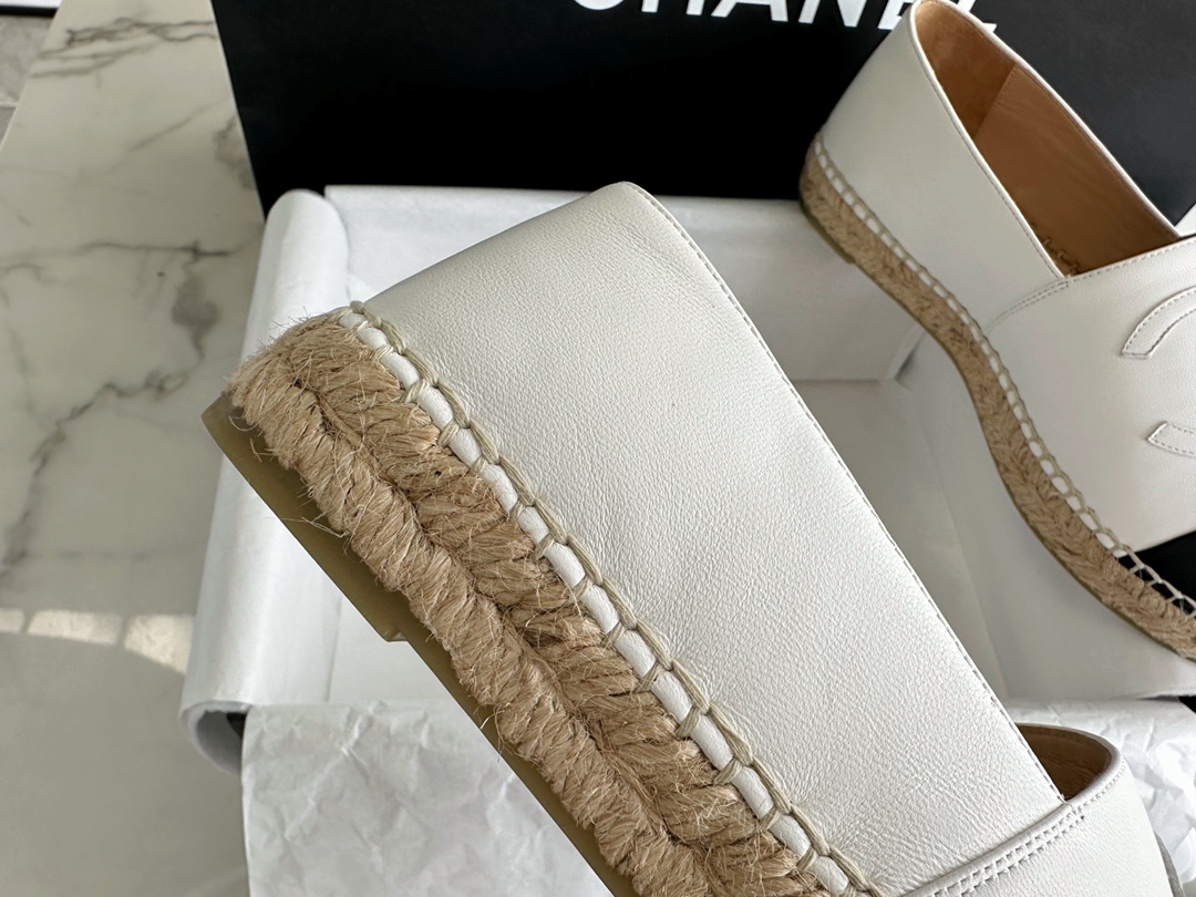 Chanel Black and White Sheepskin Espadrilles Shoes