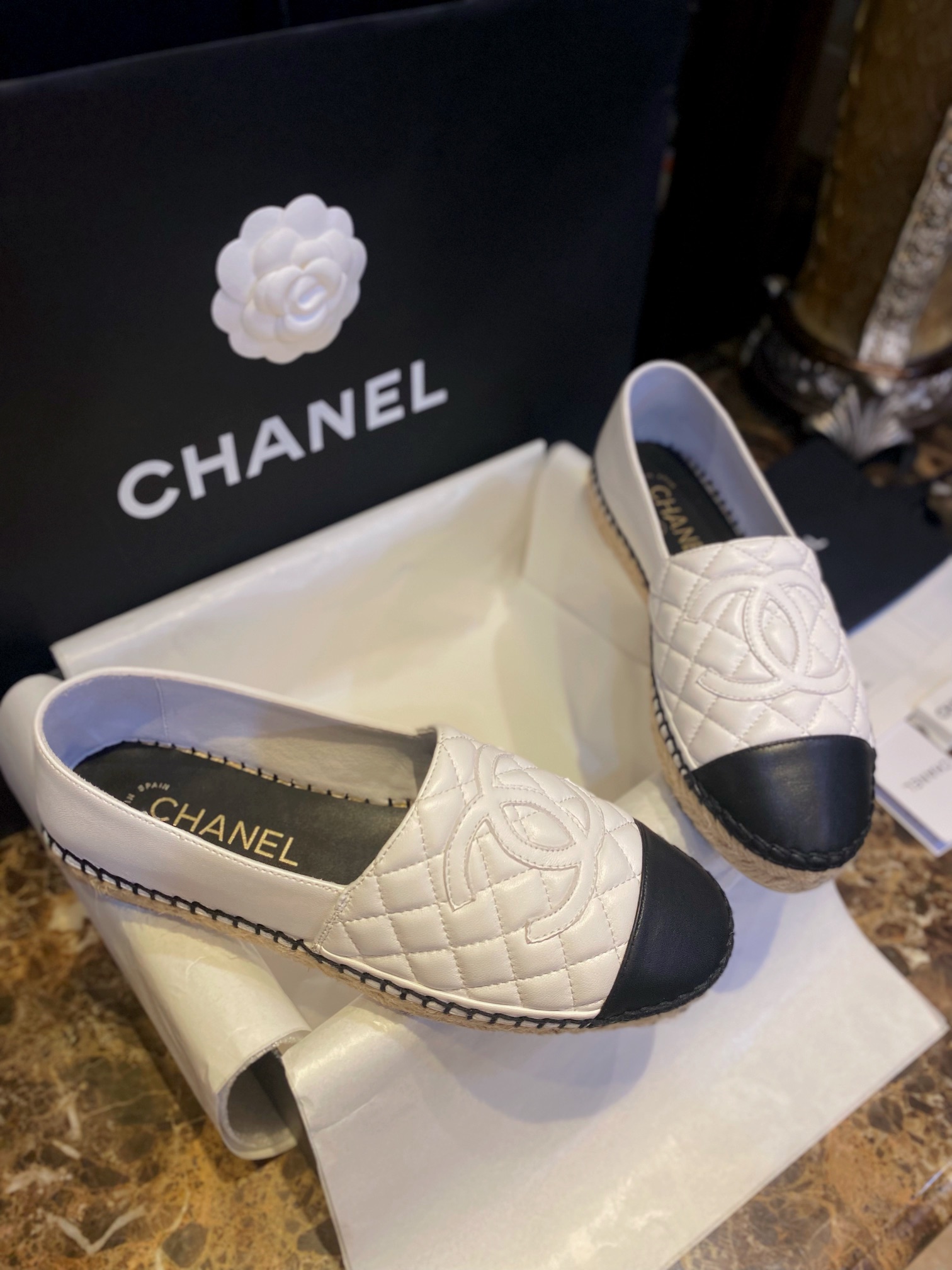 Chanel Diamond White Sheepskin Espadrilles Shoes