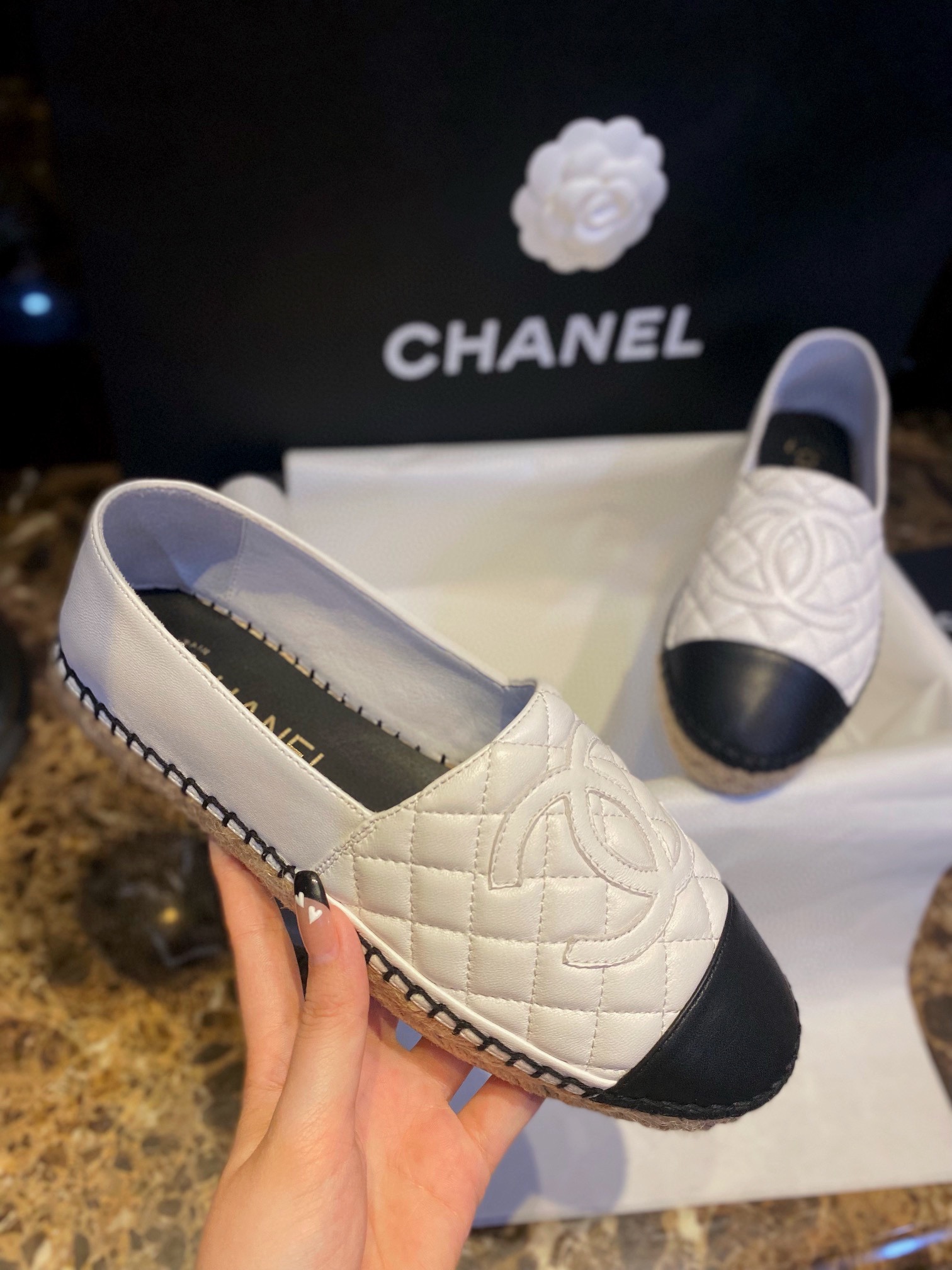 Chanel Diamond White Sheepskin Espadrilles Shoes