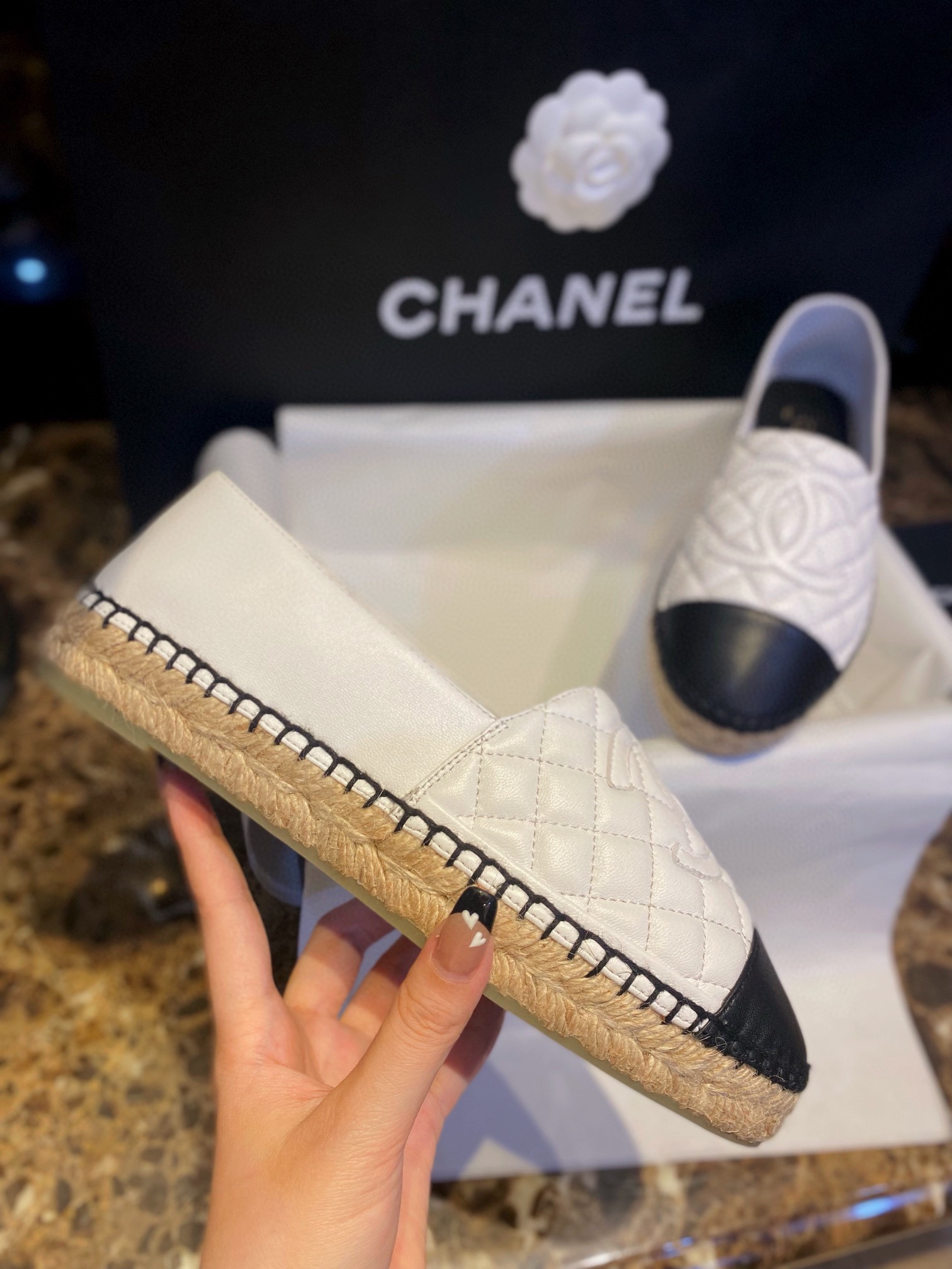 Chanel Diamond White Sheepskin Espadrilles Shoes