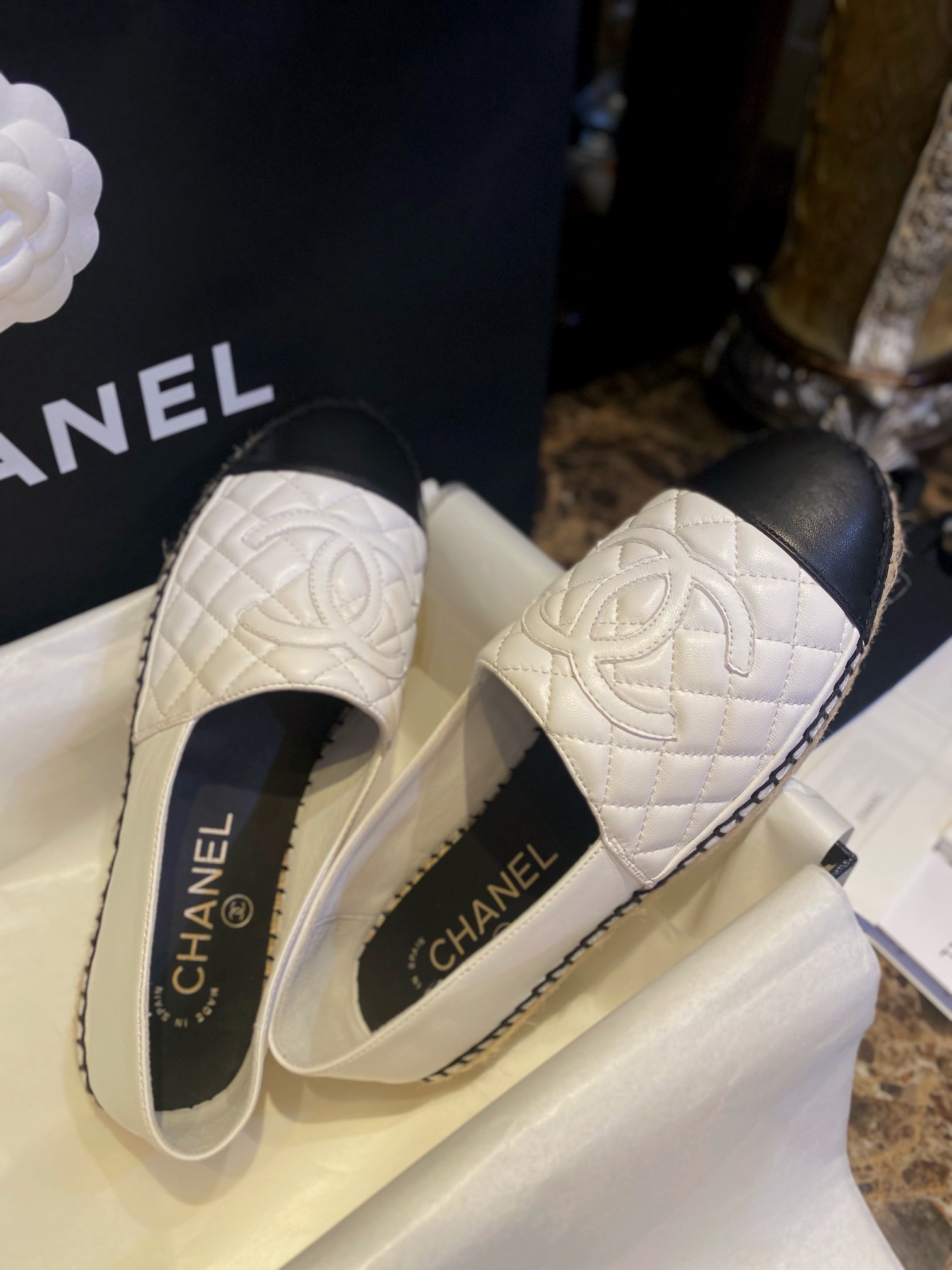 Chanel Diamond White Sheepskin Espadrilles Shoes