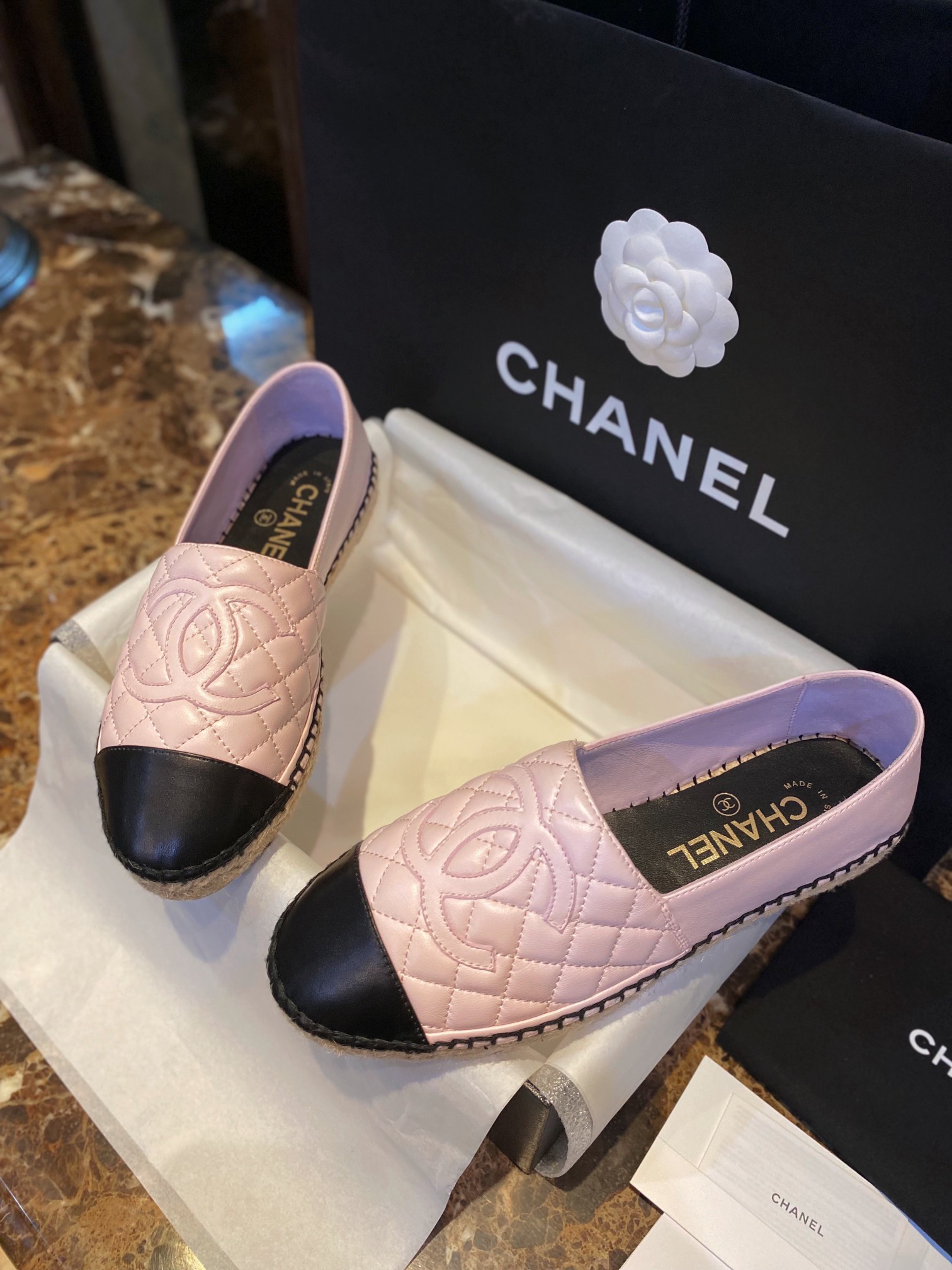 Chanel Diamond Pink: Sheepskin Espadrilles Shoes