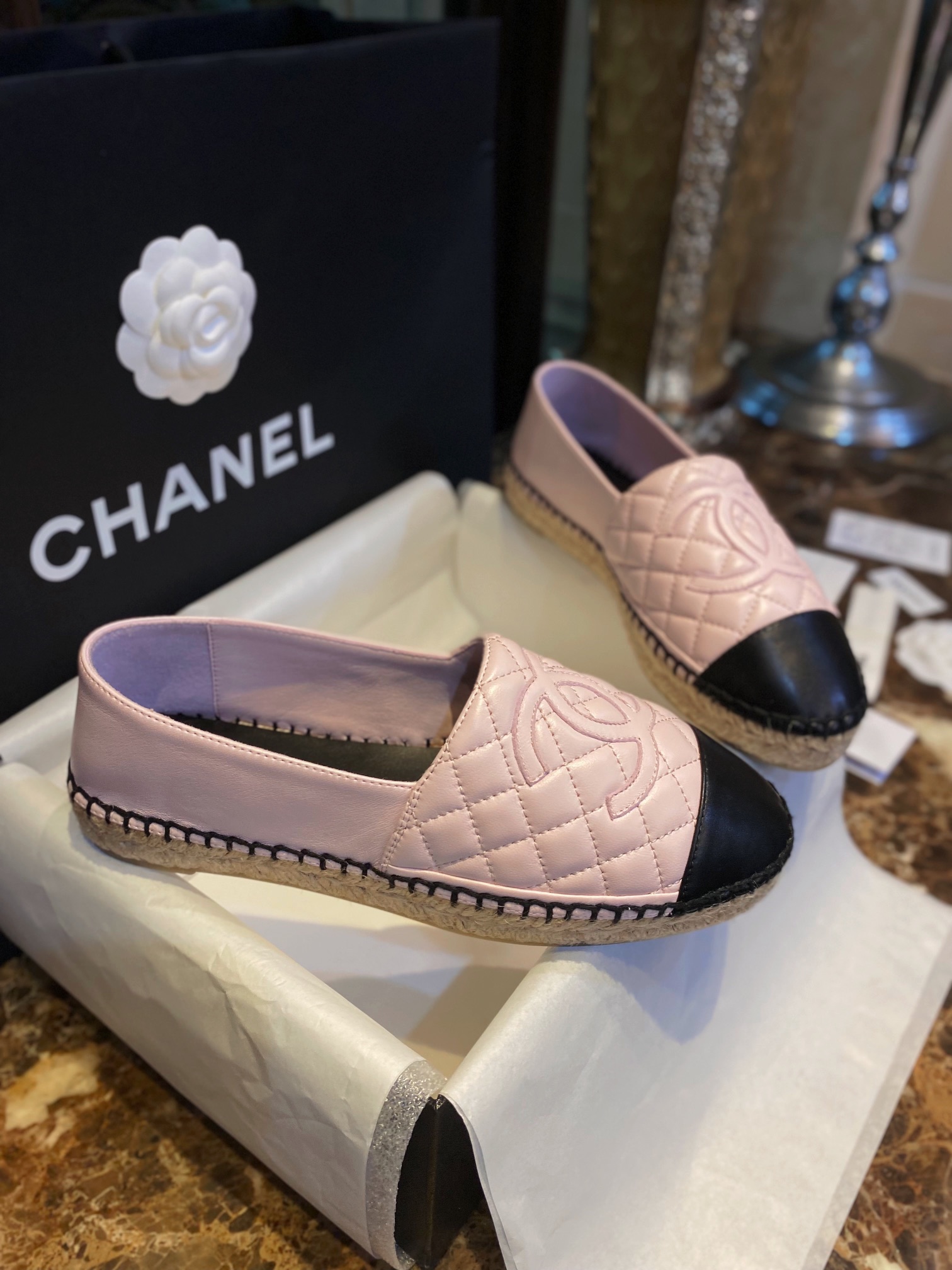 Chanel Diamond Pink: Sheepskin Espadrilles Shoes