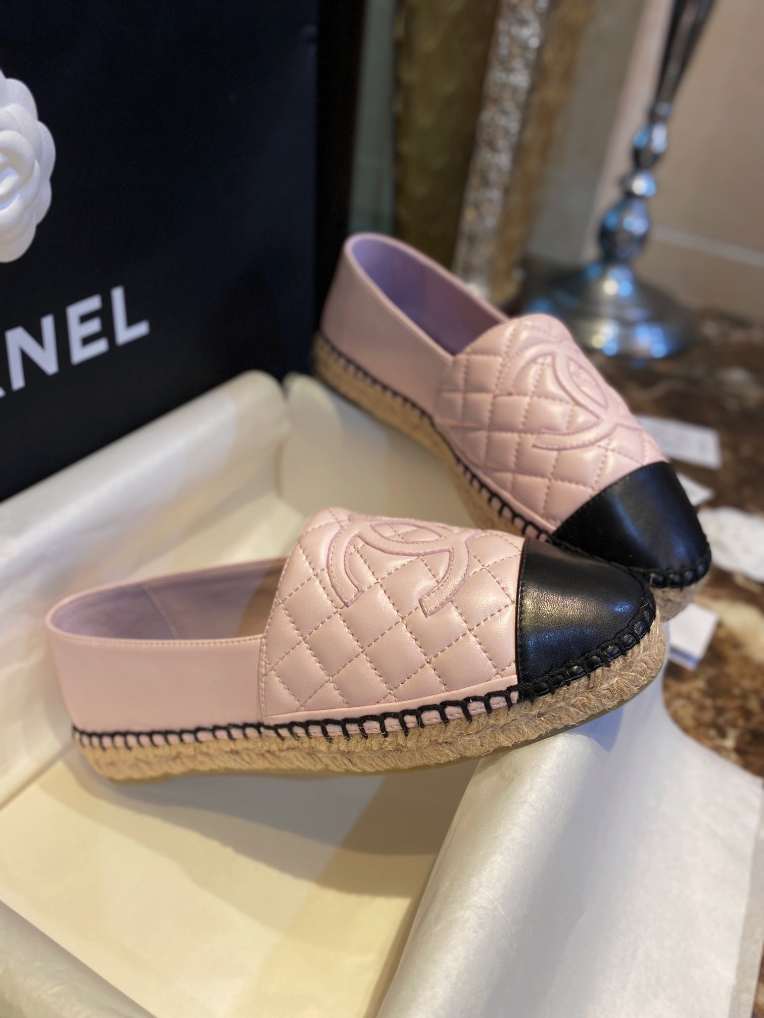 Chanel Diamond Pink: Sheepskin Espadrilles Shoes