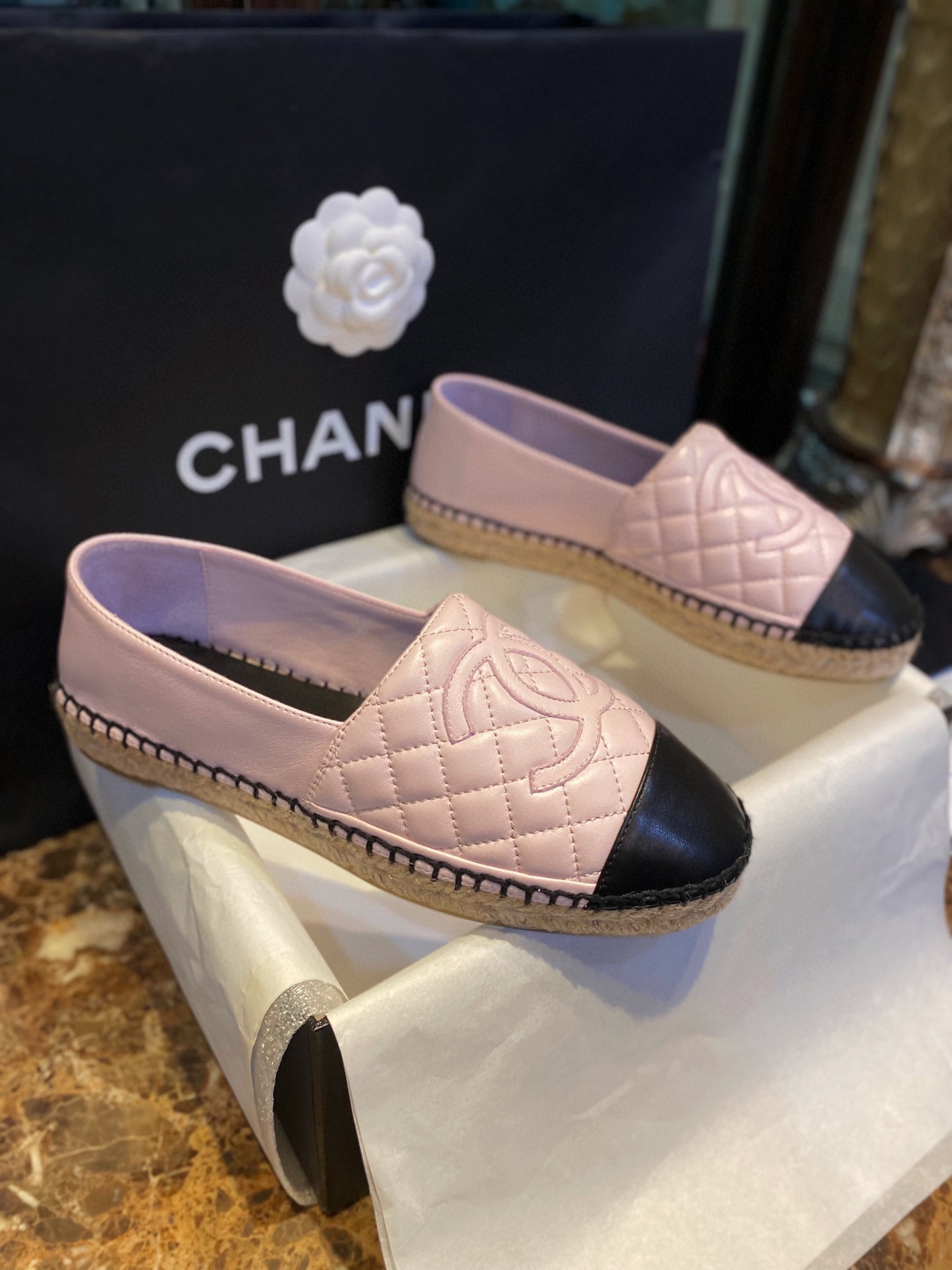 Chanel Diamond Pink: Sheepskin Espadrilles Shoes