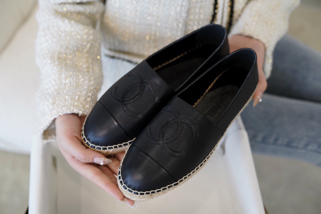 Chanel Black Calf Leather Espadrilles Shoes