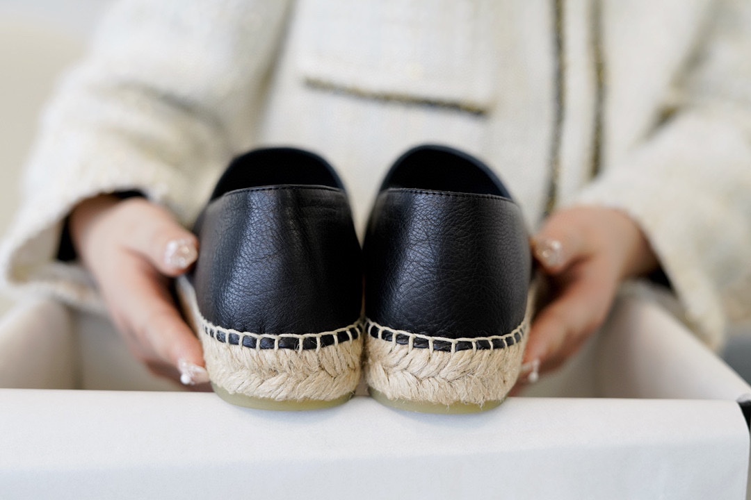 Chanel Black Calf Leather Espadrilles Shoes