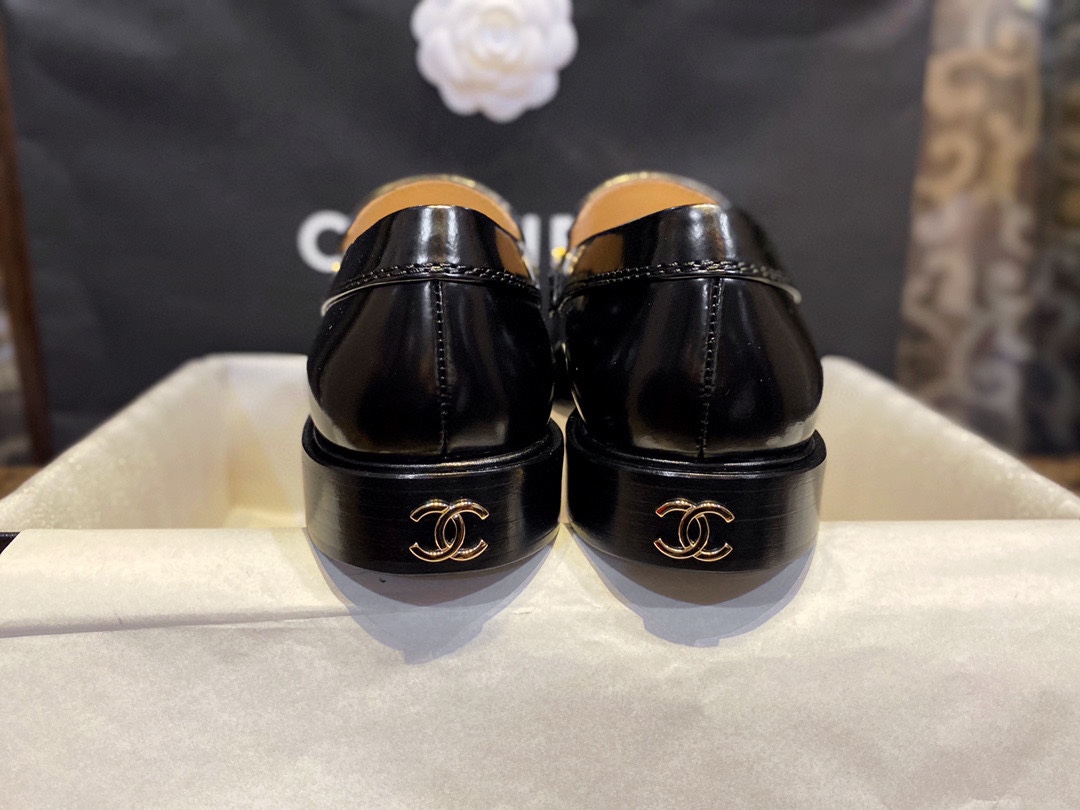 Chanel  Black Open-Sided Loafers with Pearls