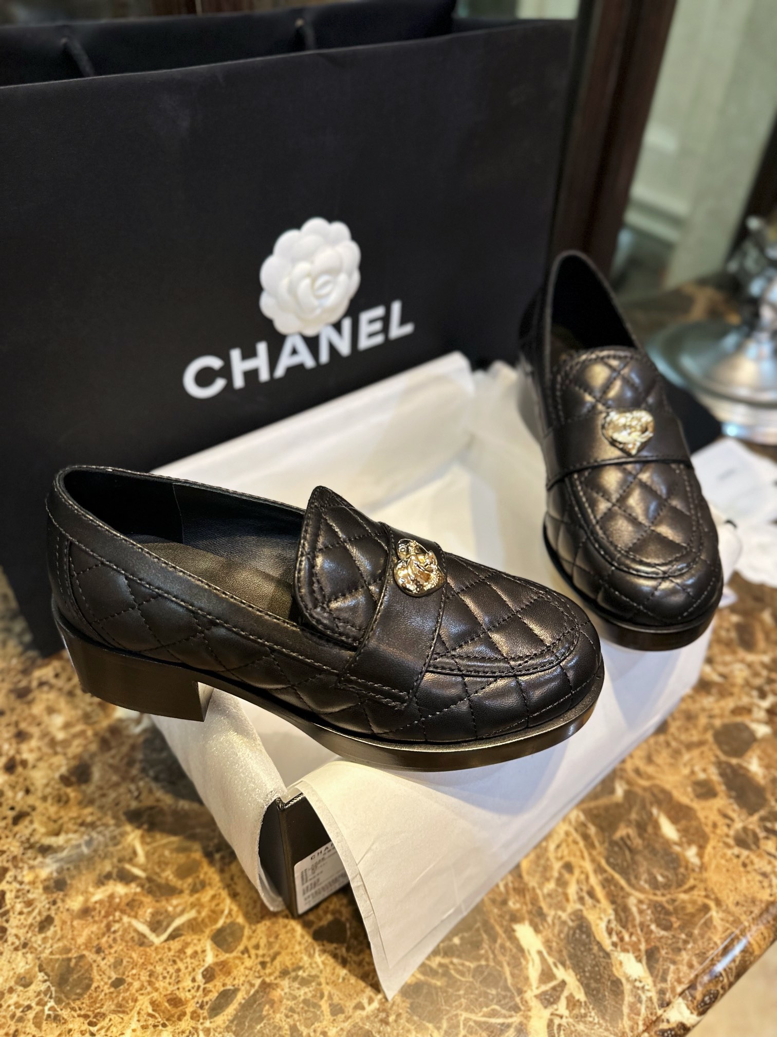 Chanel Diamond Heart Buckle Loafers