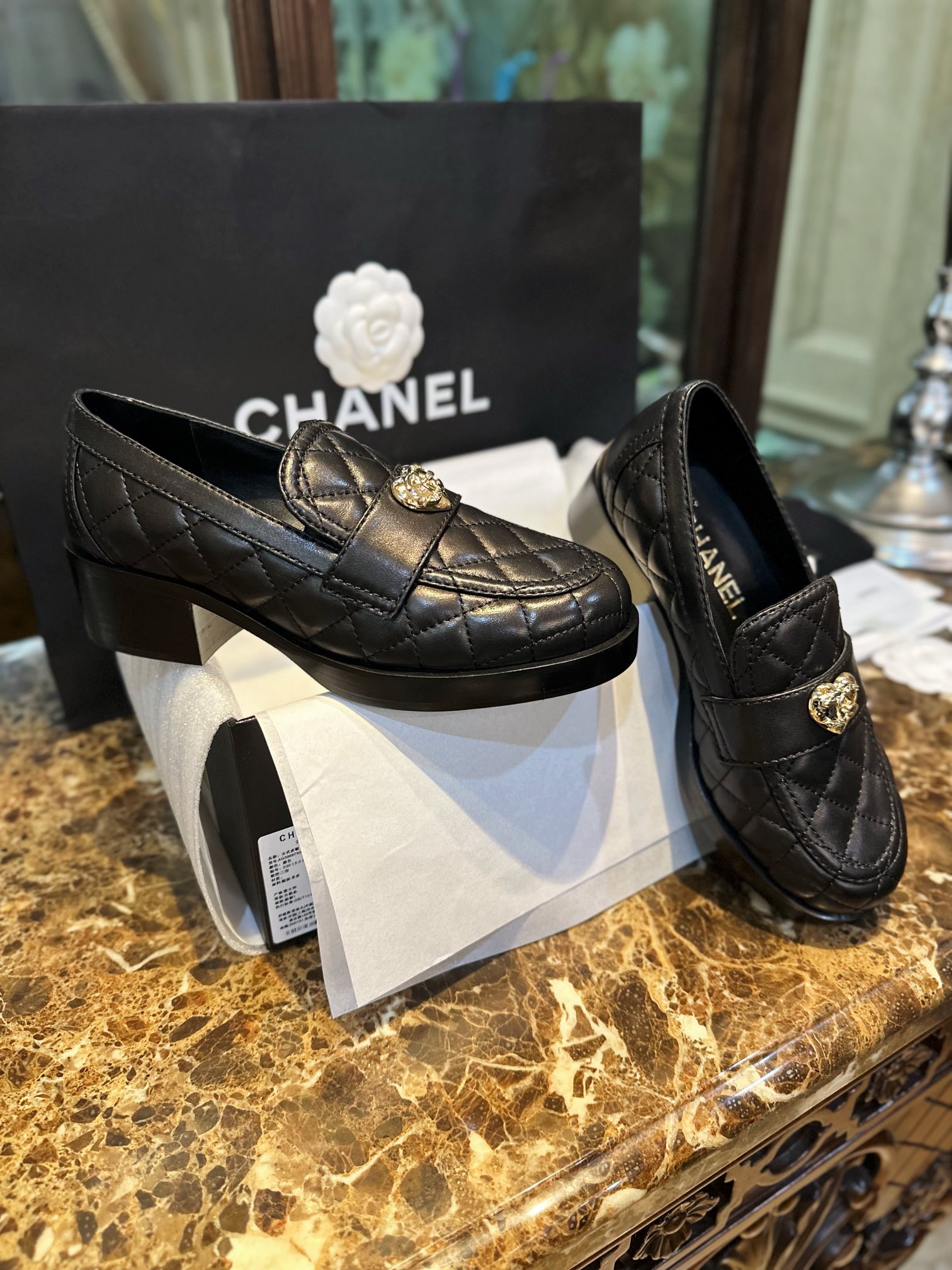 Chanel Diamond Heart Buckle Loafers